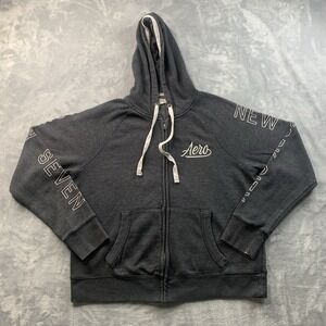 Vintage Aeropostale Aero 87 Hoodie Fleece Lined Full Zip Printed Sleeves Size XL